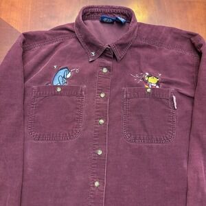 Vintage Disney | Pooh Eeyore | XL | Embroidered Corduroy Button Down Shirt Plum
